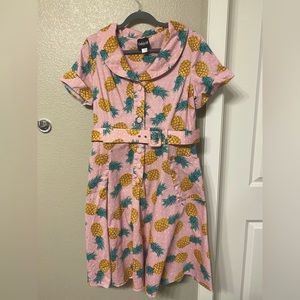 Collectif Pink Pineapple Dress w/Belt